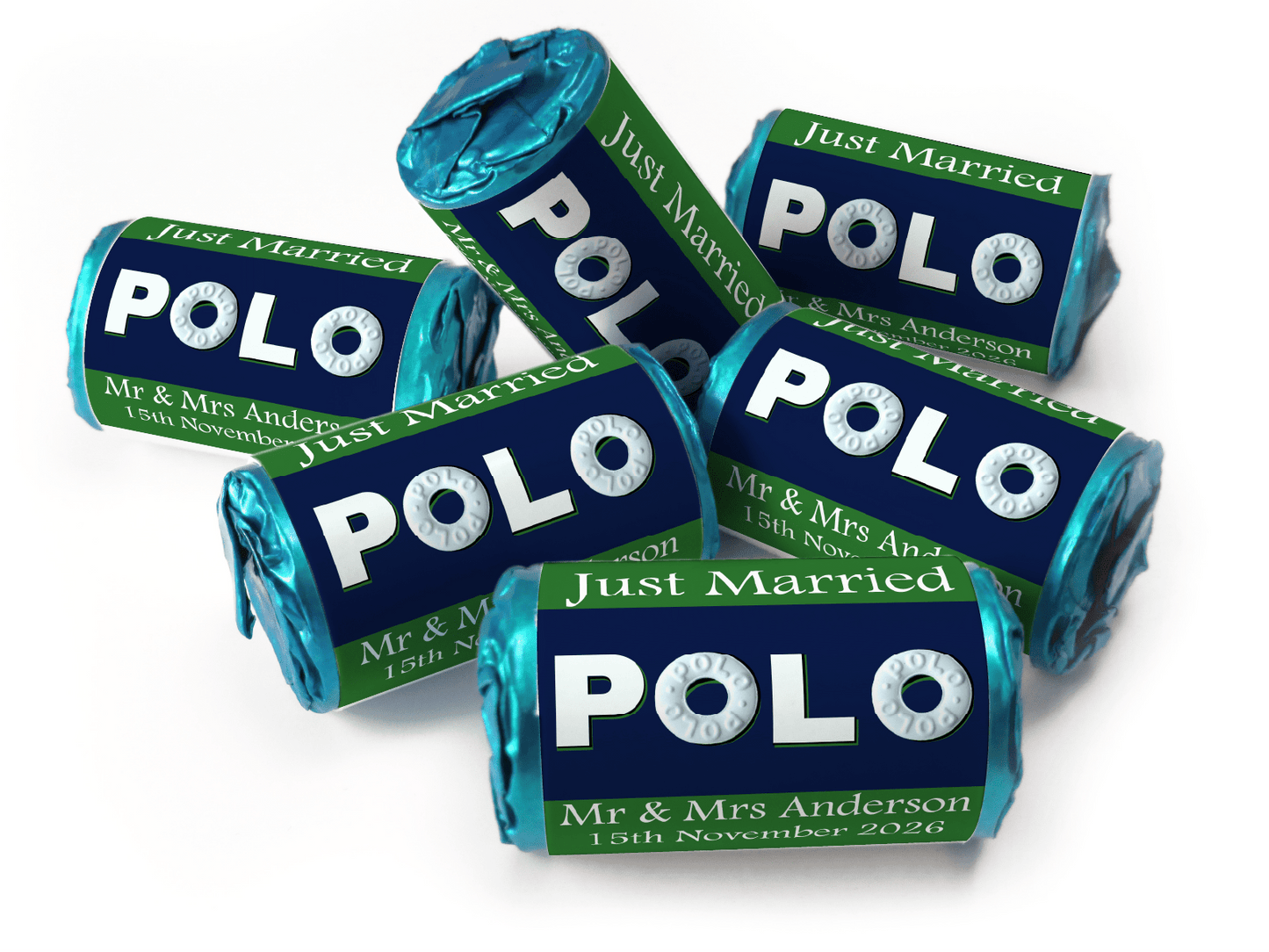 Wedding Sweets - Personalised Wedding Favours - Mini Rolls - Polo Mints, Foil Choices - V4 - Personalise4uLtd