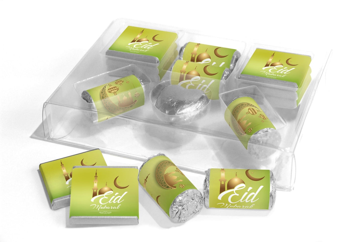 EID Large Combo Box - EID GIFTS - Neapolitan Chocolates/Heart/Love Heart Sweets - V0 - Green - Personalise4uLtd
