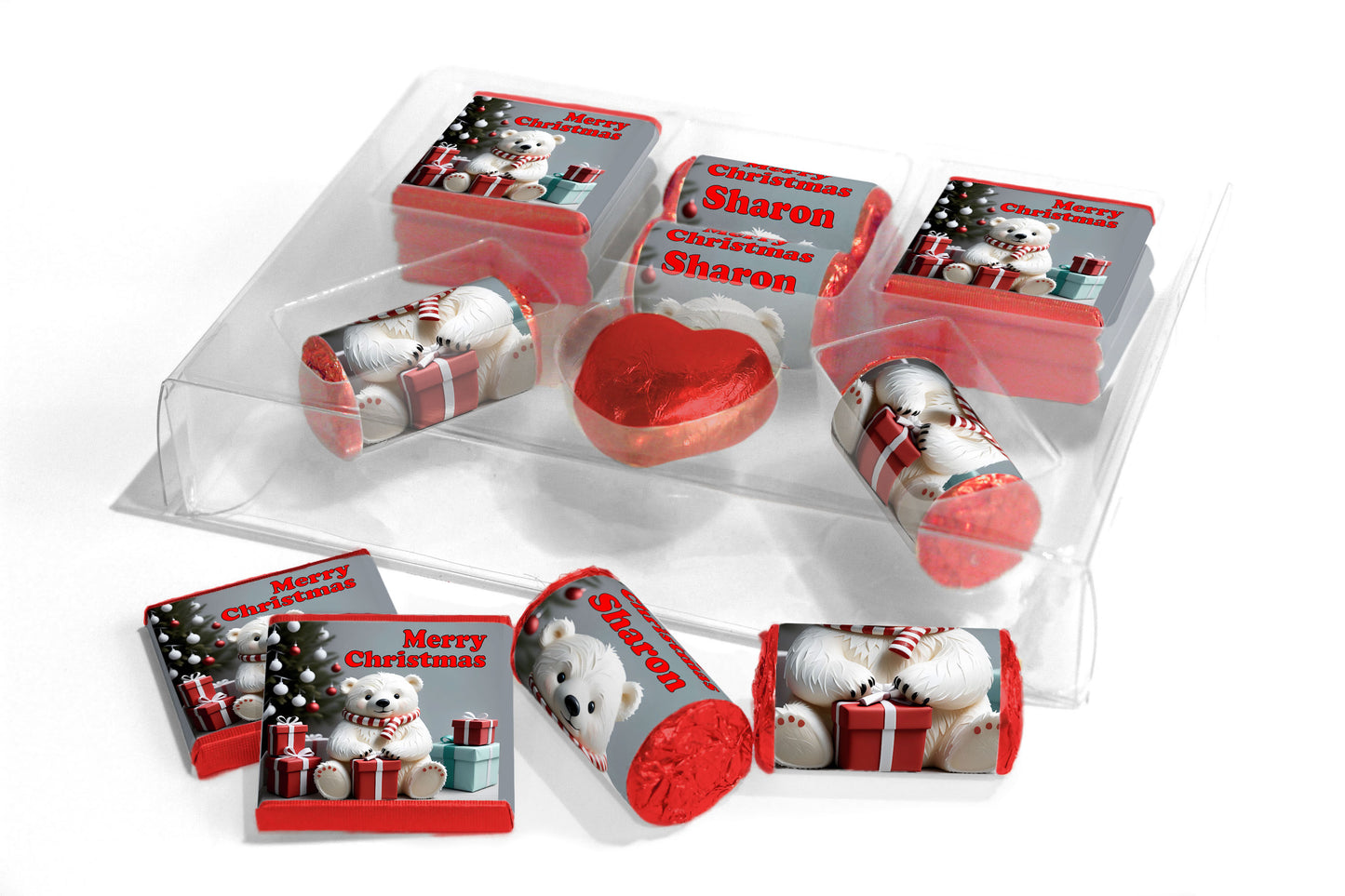 Christmas Large Combo Box - Personalised Favours - Neapolitan Chocolates/Heart/Love Heart Sweets - V17