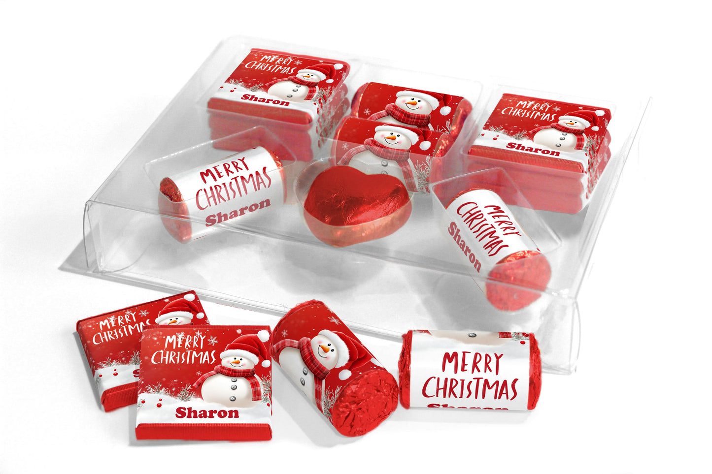 Christmas Large Combo Box - Personalised Favours - Neapolitan Chocolates/Heart/Love Heart Sweets - V18