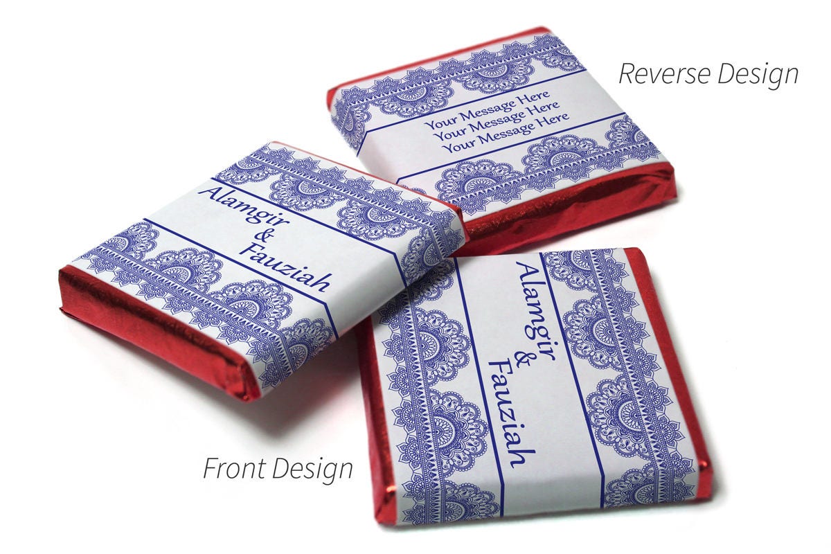 Mehndi / Wedding Chocolates - Personalised Favours - Neapolitan Chocolates - Blue Border