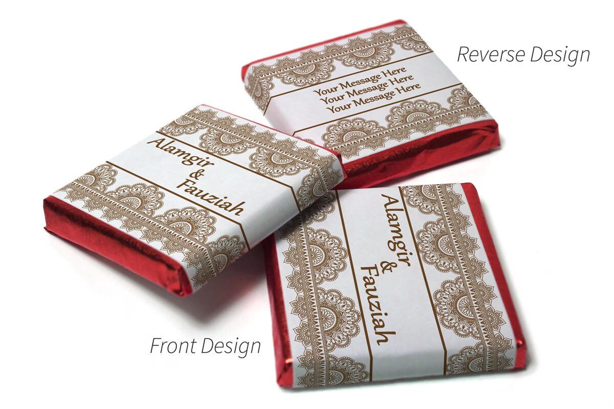 Mehndi / Wedding Chocolates - Personalised Favours - Neapolitan Chocolates - Brown Border - Personalise4uLtd