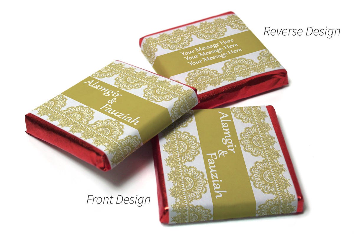 Mehndi / Wedding Chocolates - Personalised Favours - Neapolitan Chocolates - Gold Banner