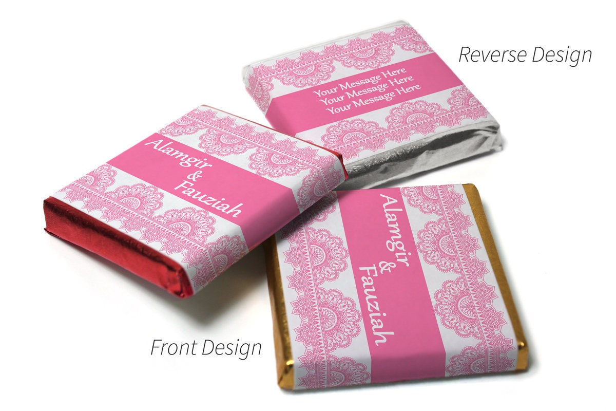 Mehndi / Wedding Chocolates - Personalised Favours - Neapolitan Chocolates - Baby Pink Banner