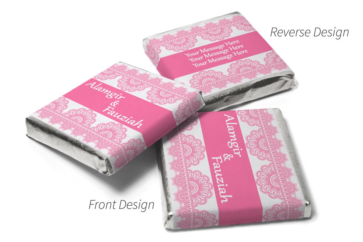 Mehndi / Wedding Chocolates - Personalised Favours - Neapolitan Chocolates - Baby Pink Banner