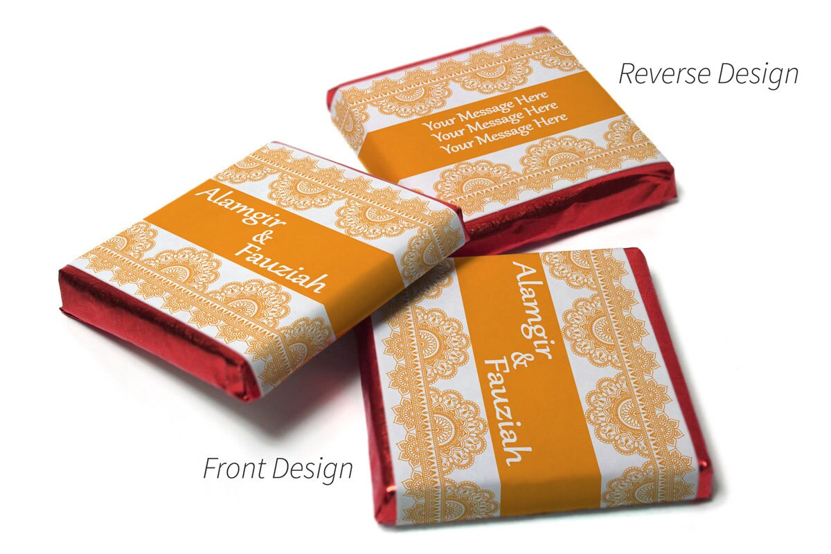 Mehndi / Wedding Chocolates - Personalised Favours - Neapolitan Chocolates - Orange Banner
