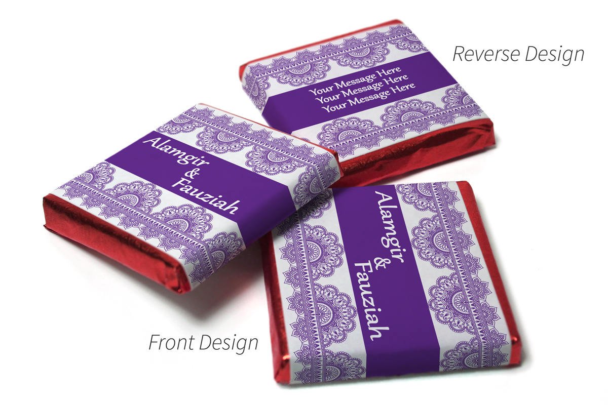 Mehndi / Wedding Chocolates - Personalised Favours - Neapolitan Chocolates - Purple Banner - Personalise4uLtd