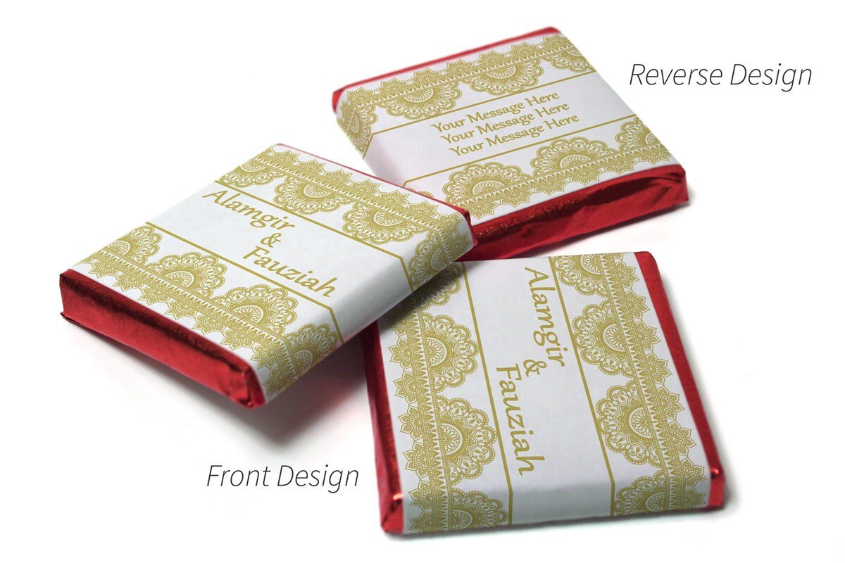 Mehndi / Wedding Chocolates - Personalised Favours - Neapolitan Chocolates - Gold Border - Personalise4uLtd