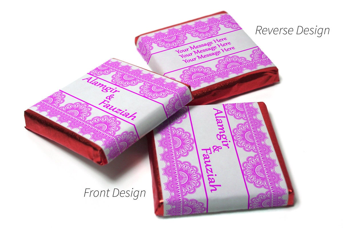 Mehndi / Wedding Chocolates - Personalised Favours - Neapolitan Chocolates - Dark Pink Border