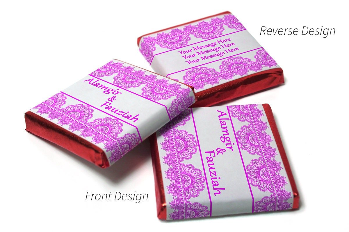 Mehndi / Wedding Chocolates - Personalised Favours - Neapolitan Chocolates - Dark Pink Border - Personalise4uLtd