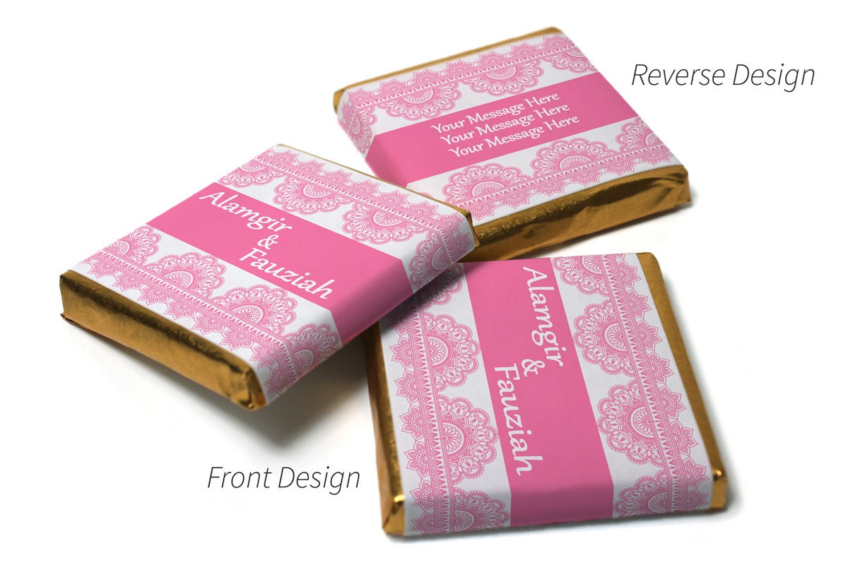 Mehndi / Wedding Chocolates - Personalised Favours - Neapolitan Chocolates - Baby Pink Banner