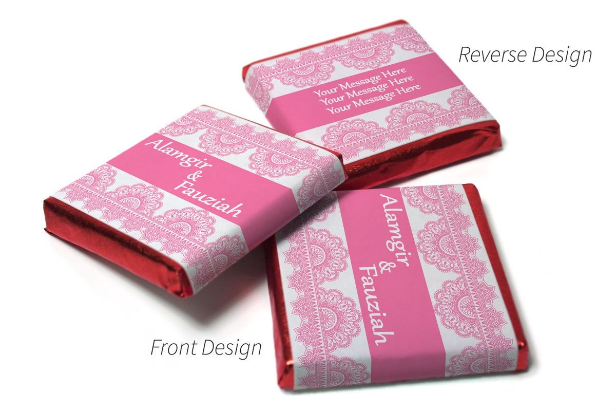 Mehndi / Wedding Chocolates - Personalised Favours - Neapolitan Chocolates - Baby Pink Banner - Personalise4uLtd