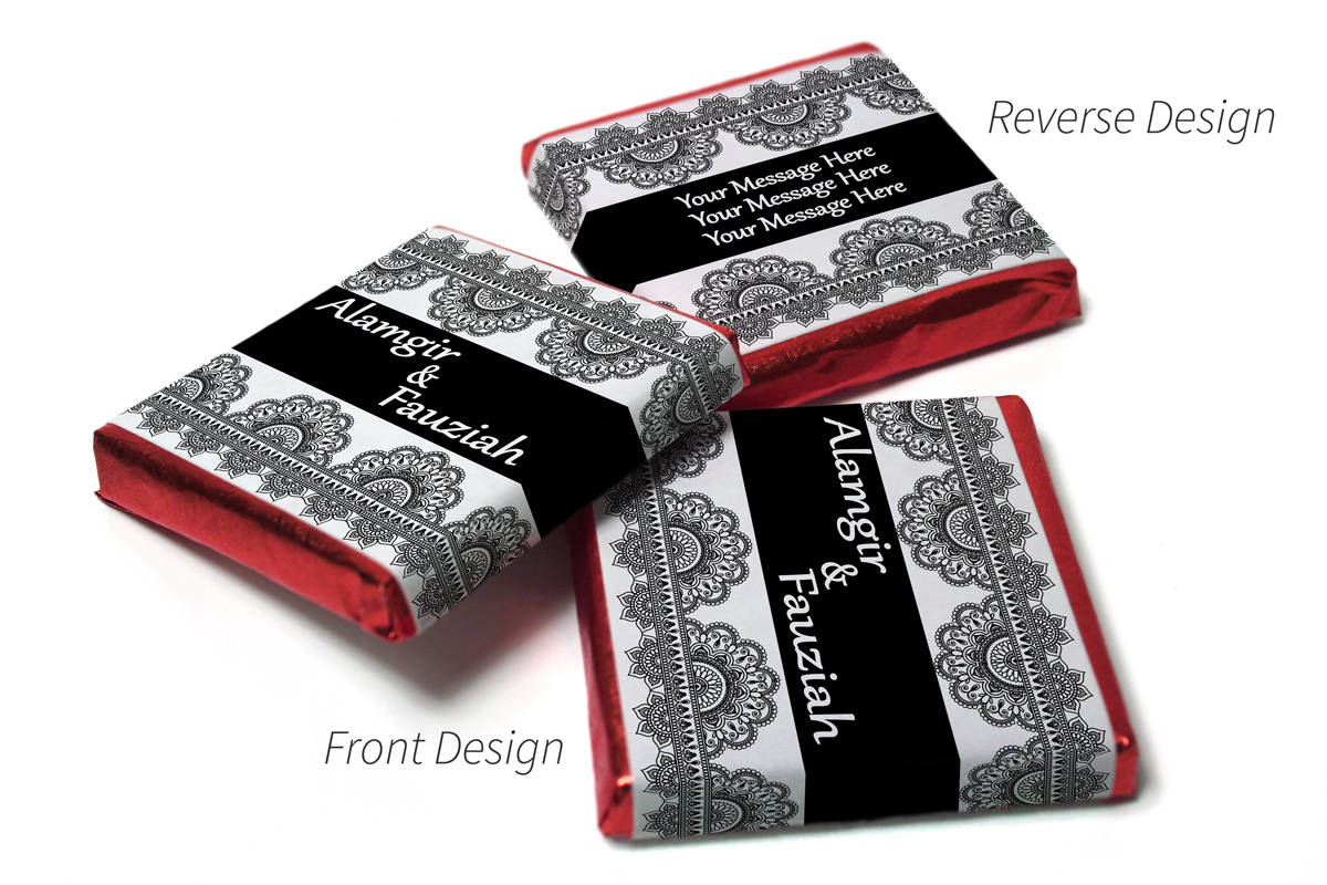 Mehndi / Wedding Chocolates - Personalised Favours - Neapolitan Chocolates - Black Banner - Personalise4uLtd