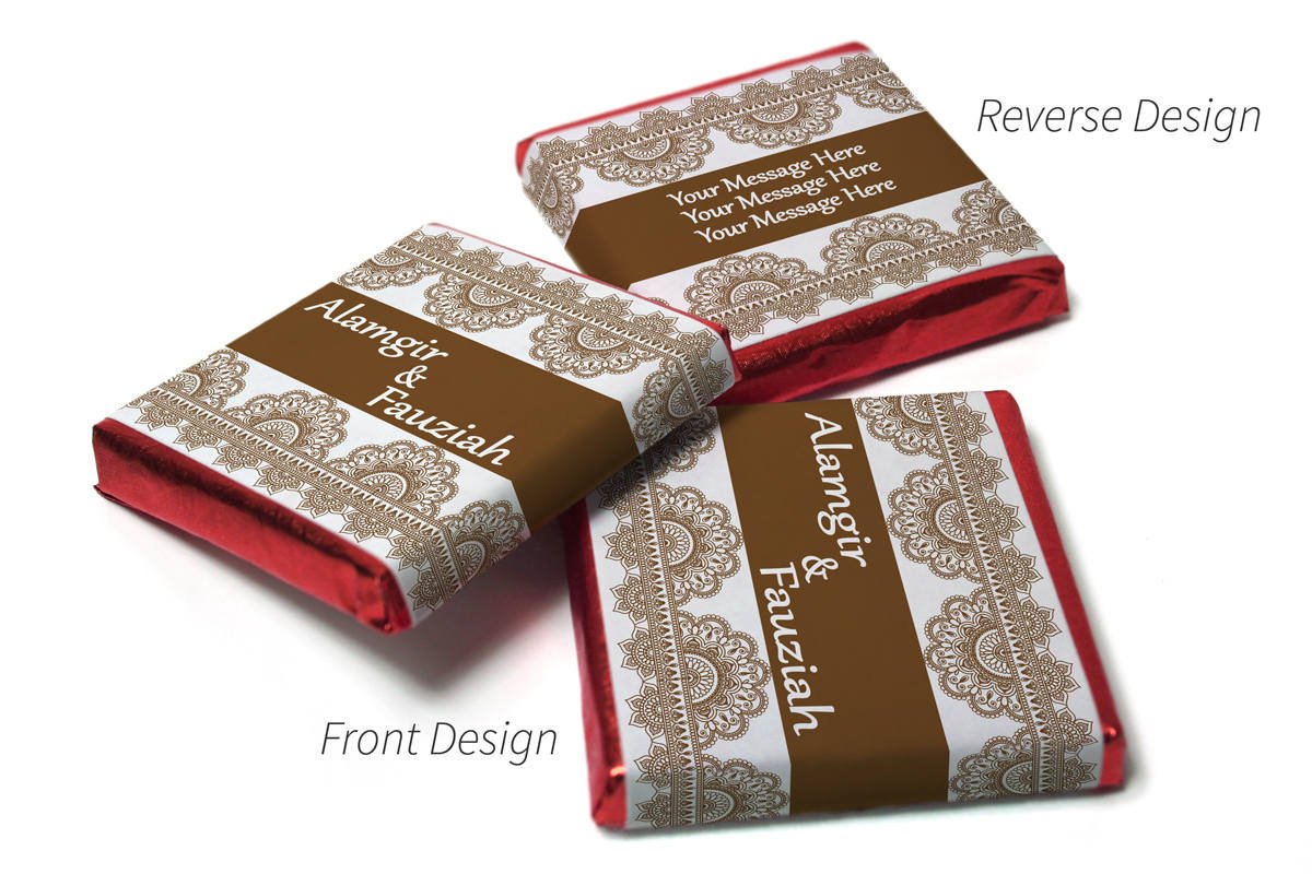 Mehndi / Wedding Chocolates - Personalised Favours - Neapolitan Chocolates - Brown Banner - Personalise4uLtd