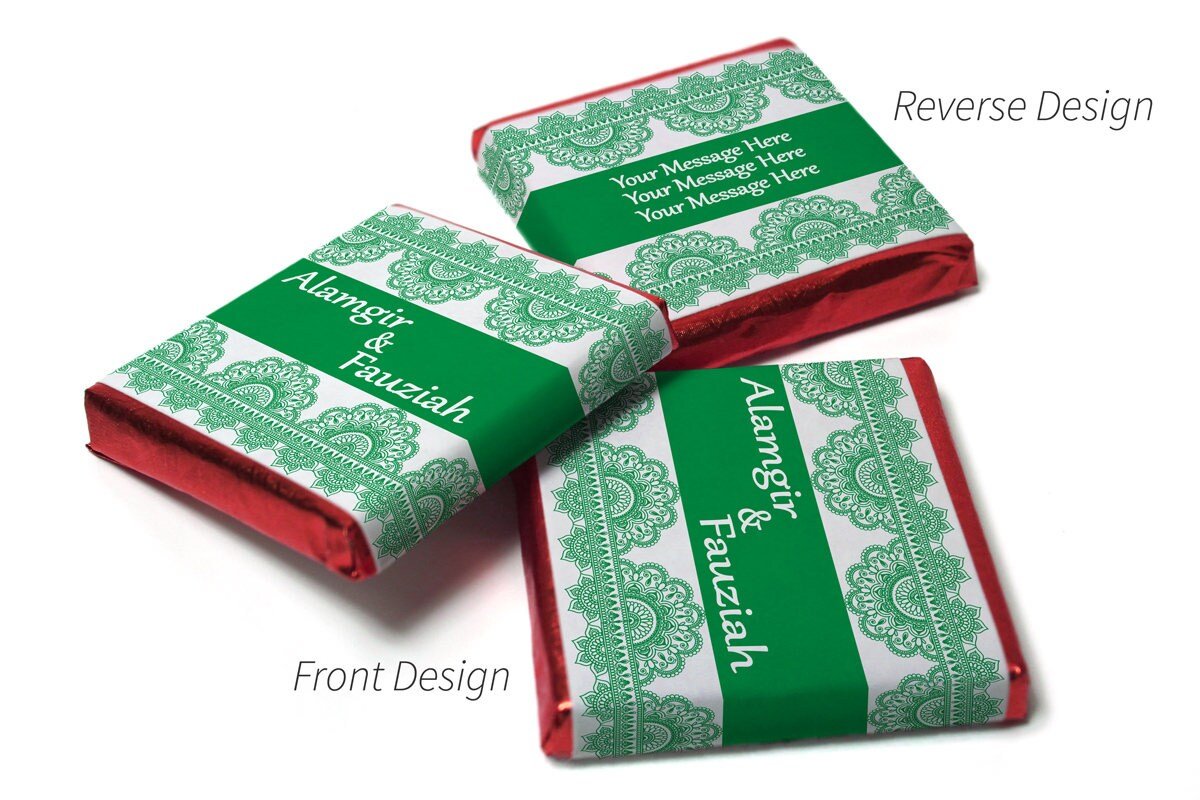 Mehndi / Wedding Chocolates - Personalised Favours - Neapolitan Chocolates - Green Banner - Personalise4uLtd