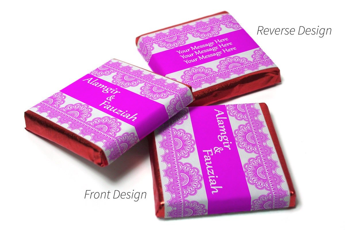 Mehndi / Wedding Chocolates - Personalised Favours - Neapolitan Chocolates - Dark Pink Banner - Personalise4uLtd