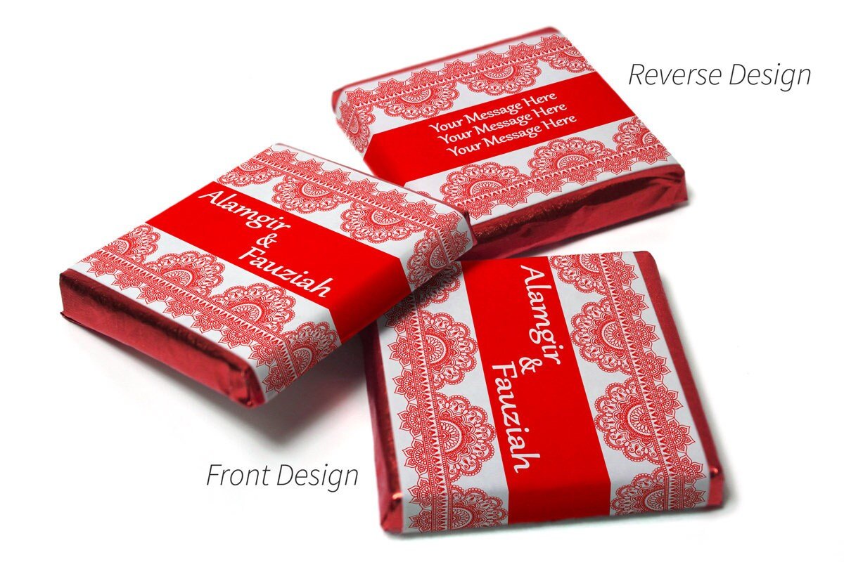 Mehndi / Wedding Chocolates - Personalised Favours - Neapolitan Chocolates - Red Banner - Personalise4uLtd