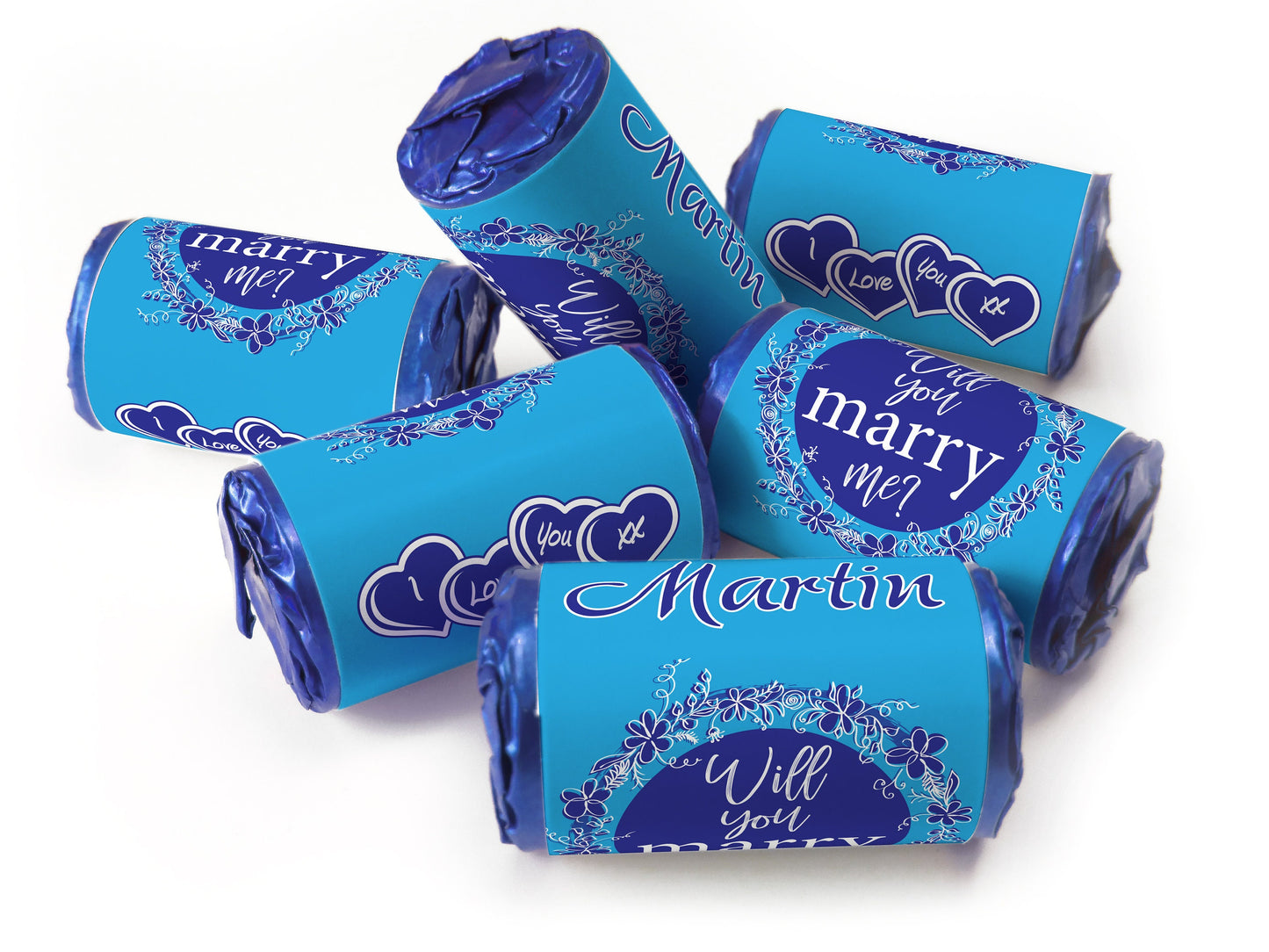 Marry Me Sweets - Personalised Love Heart Sweets with Inner Foil choices - Blue Foils