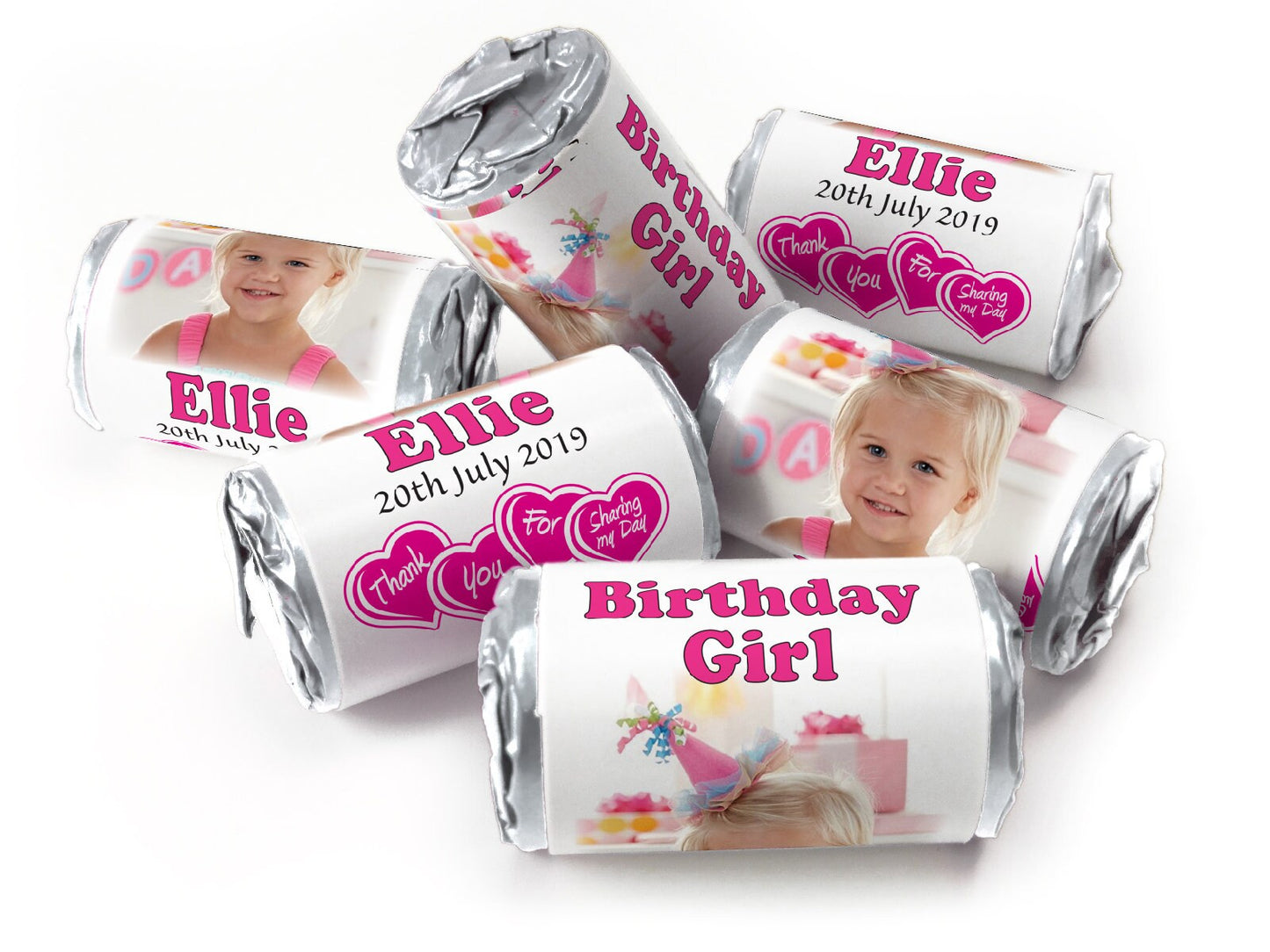 Birthday Gifts - Personalised Favours - Love Heart Sweets with Inner Foil choices - With Image