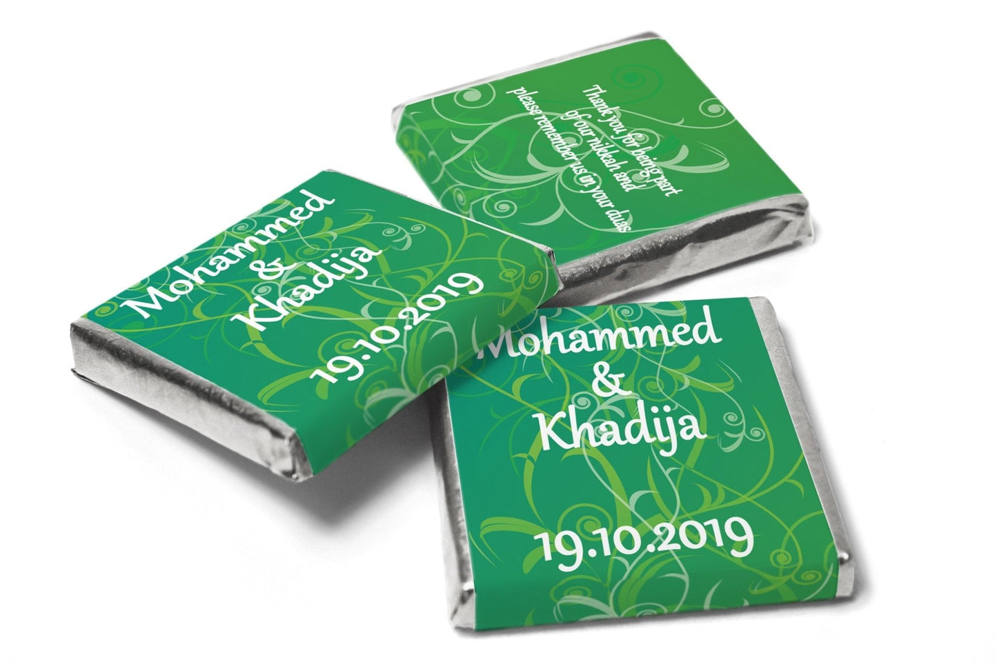Wedding Chocolates - Personalised Wedding Favours - Neapolitan Chocolates - Green Pattern_V0 - Personalise4uLtd