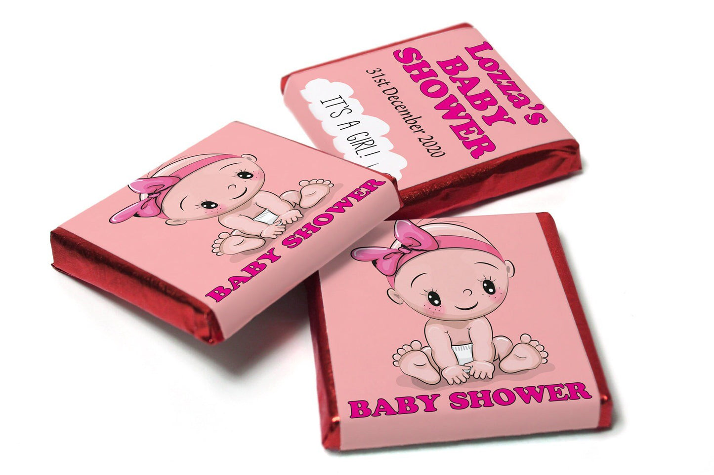 Baby Shower Chocolates - Personalised Favours - Neapolitan Chocolates - Girl V3 - Personalise4uLtd