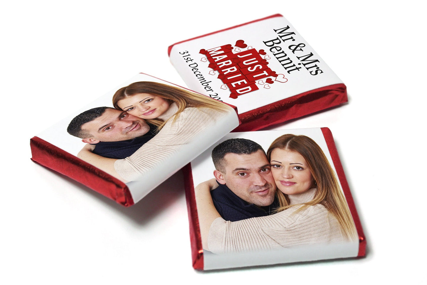 Wedding Chocolates - Personalised Wedding Favours - Neapolitan Chocolates -Mr & Mrs Image - V1