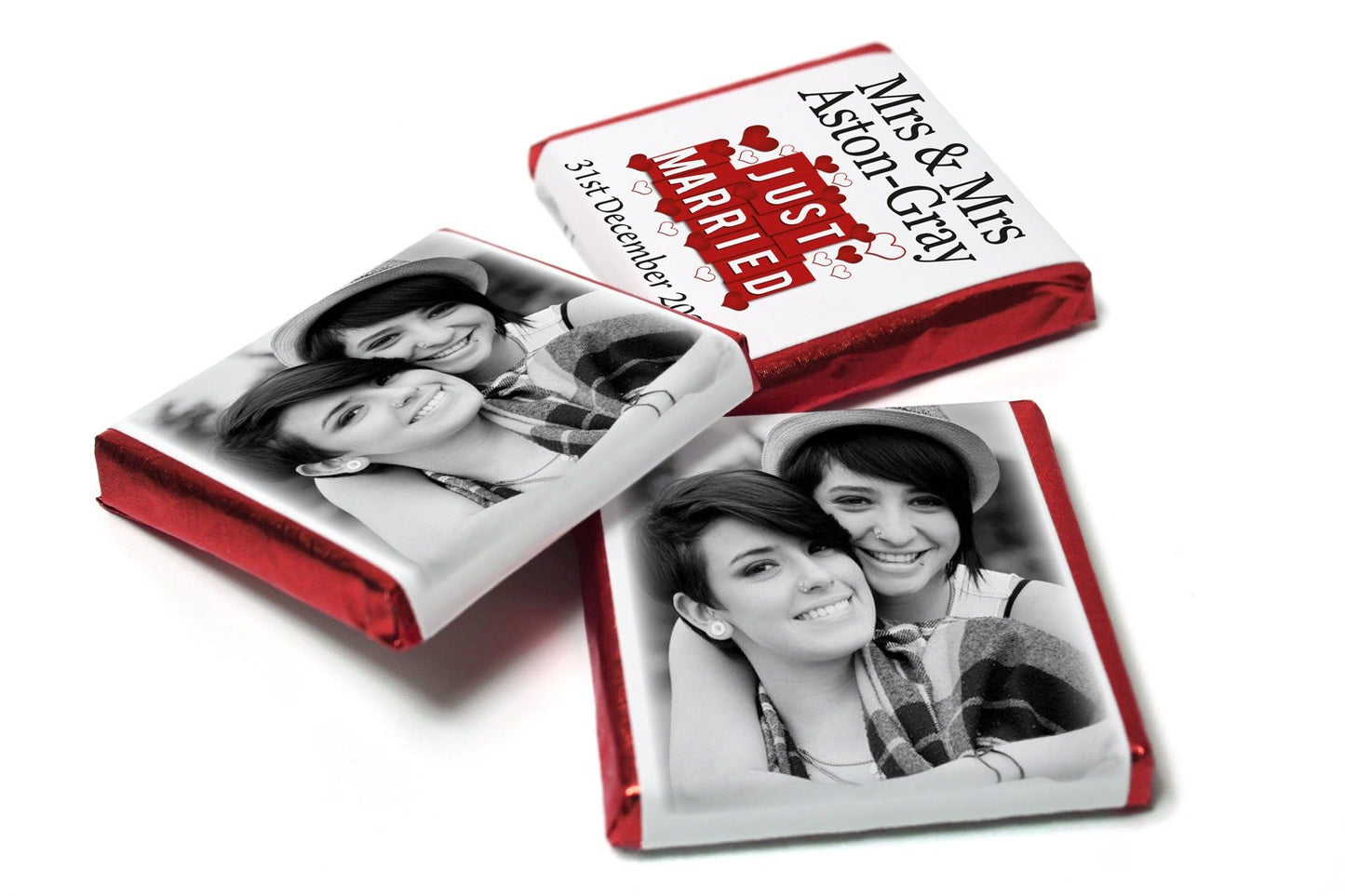 Wedding Chocolates - Personalised Wedding Favours - Neapolitan Chocolates - Mrs & Mrs - With Image - V1 - Personalise4uLtd