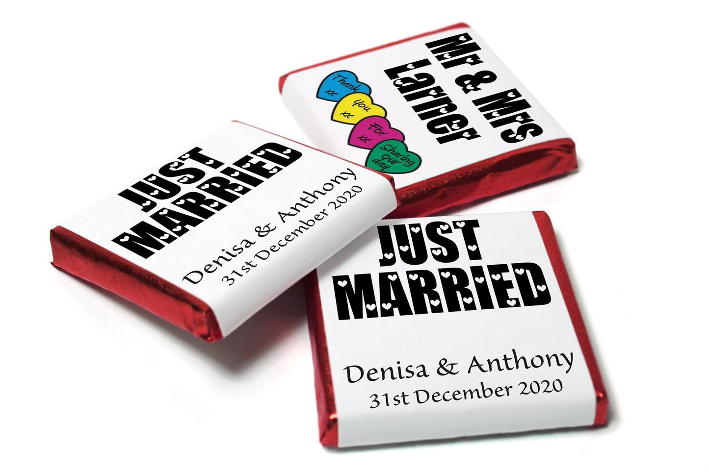 Wedding Chocolates - Personalised Wedding Favours - Neapolitan Chocolates Black Text - Personalise4uLtd