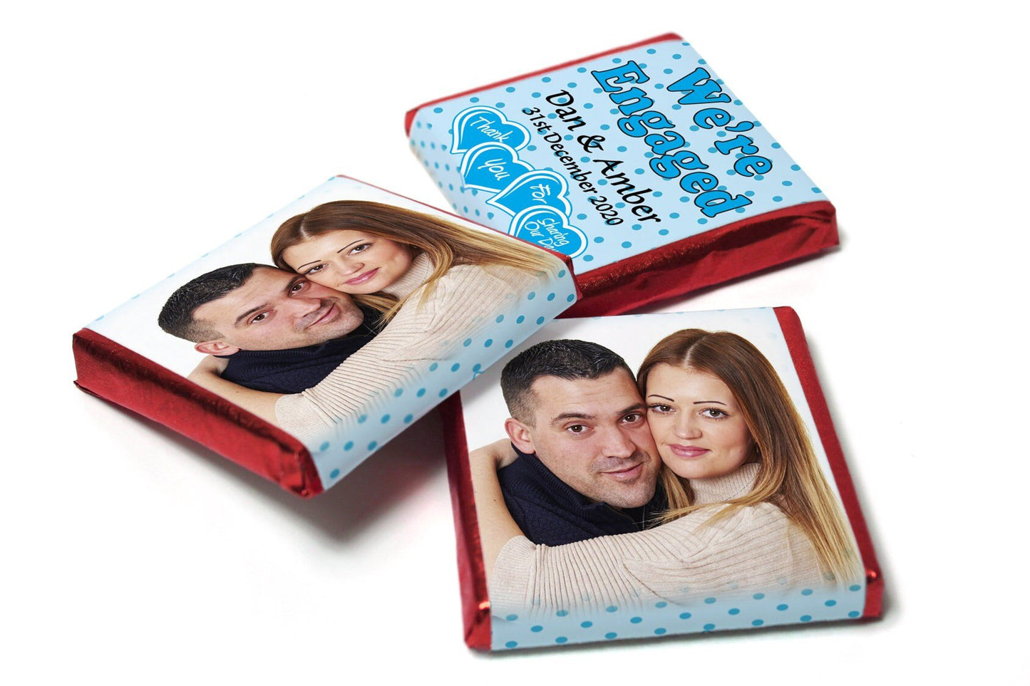 Engaged Chocolates - Personalised Favours - Neapolitan Chocolates - Spotty Blue - Personalise4uLtd
