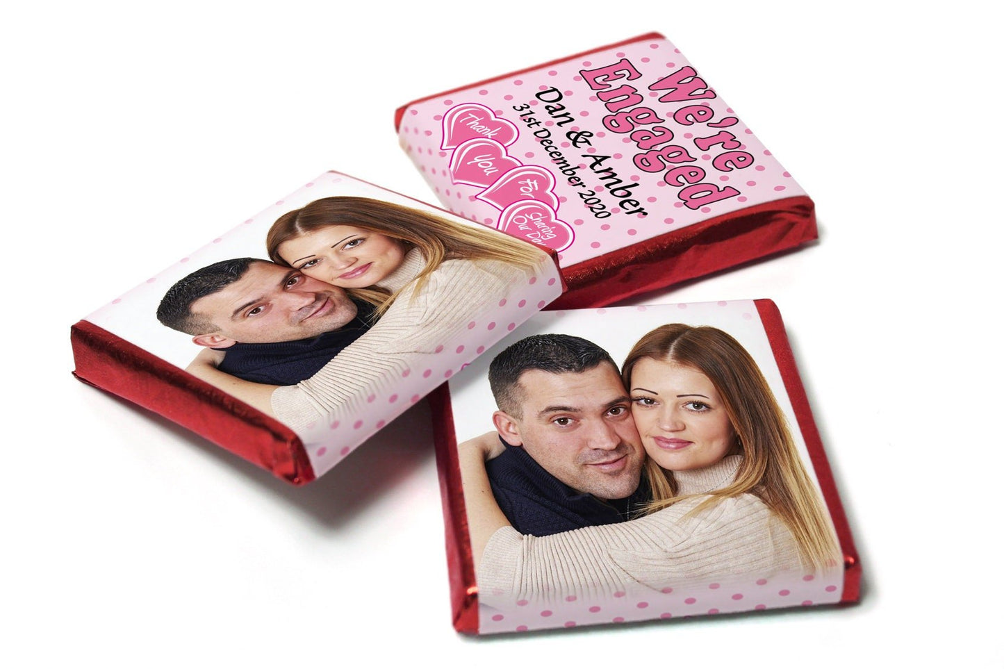 Engaged Chocolates - Personalised Favours - Neapolitan Chocolates - Spotty Pink - Personalise4uLtd