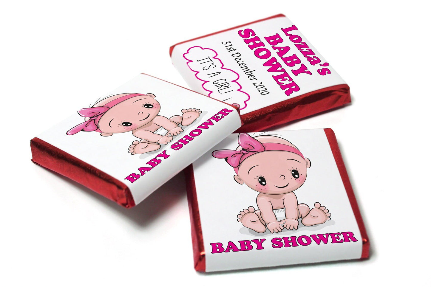Baby Shower Chocolates - Personalised Favours - Neapolitan Chocolates - Girl V4 - Personalise4uLtd