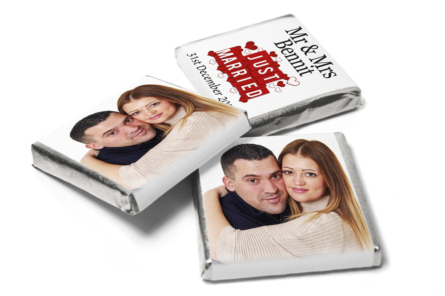 Wedding Chocolates - Personalised Wedding Favours - Neapolitan Chocolates -Mr & Mrs Image - V1