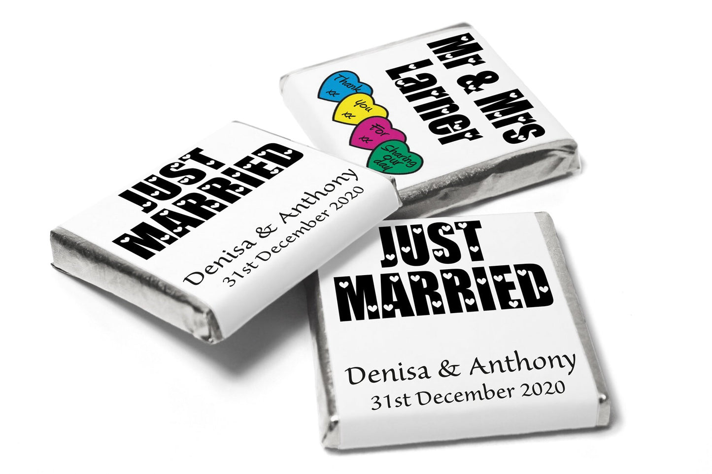 Wedding Chocolates - Personalised Wedding Favours - Neapolitan Chocolates Black Text