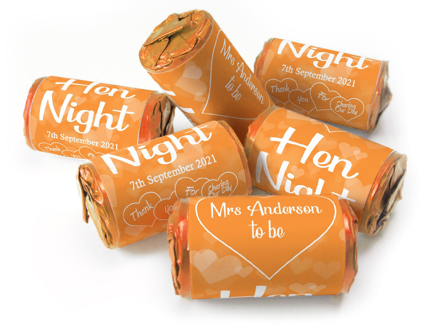 Hen Do Sweets - Personalised Favours - Love Heart Sweets with Matching Colour Foil Choices - V1