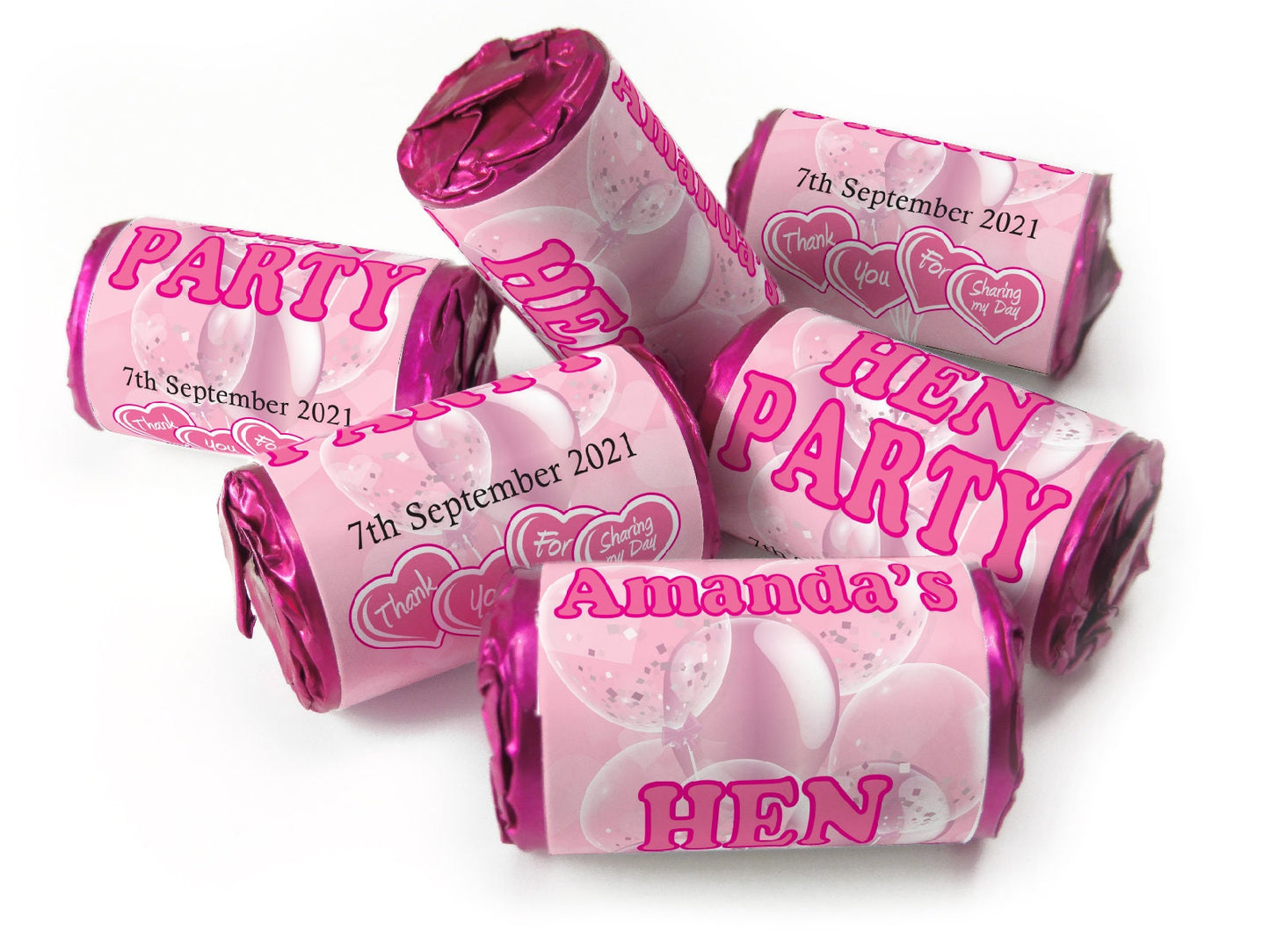 Hen Party Sweets - Personalised Favours - Love Heart Sweets with Inner Foil choices - V2