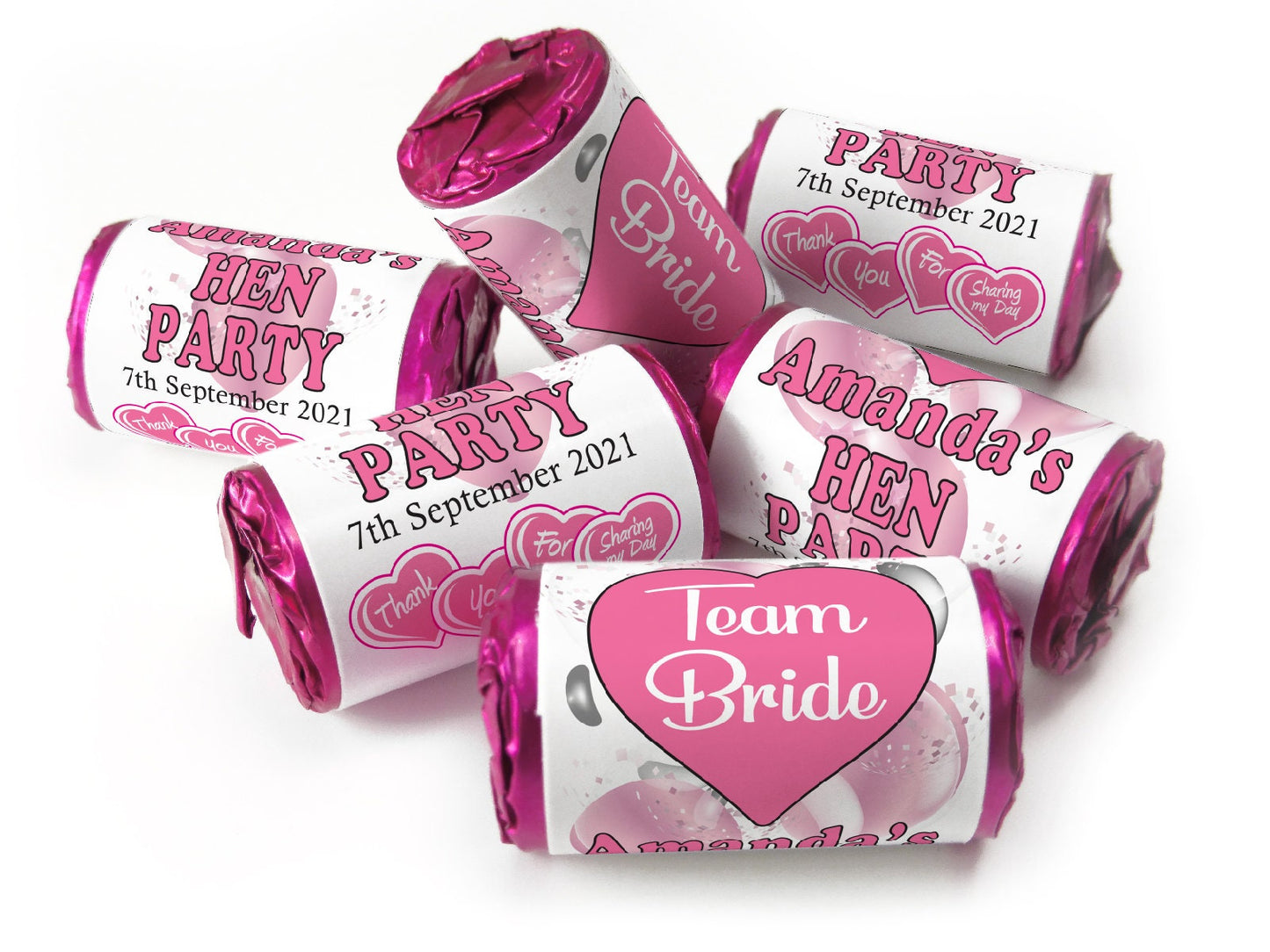 Hen Party Sweets - Personalised Favours - Love Heart Sweets with Inner Foil choices - V3