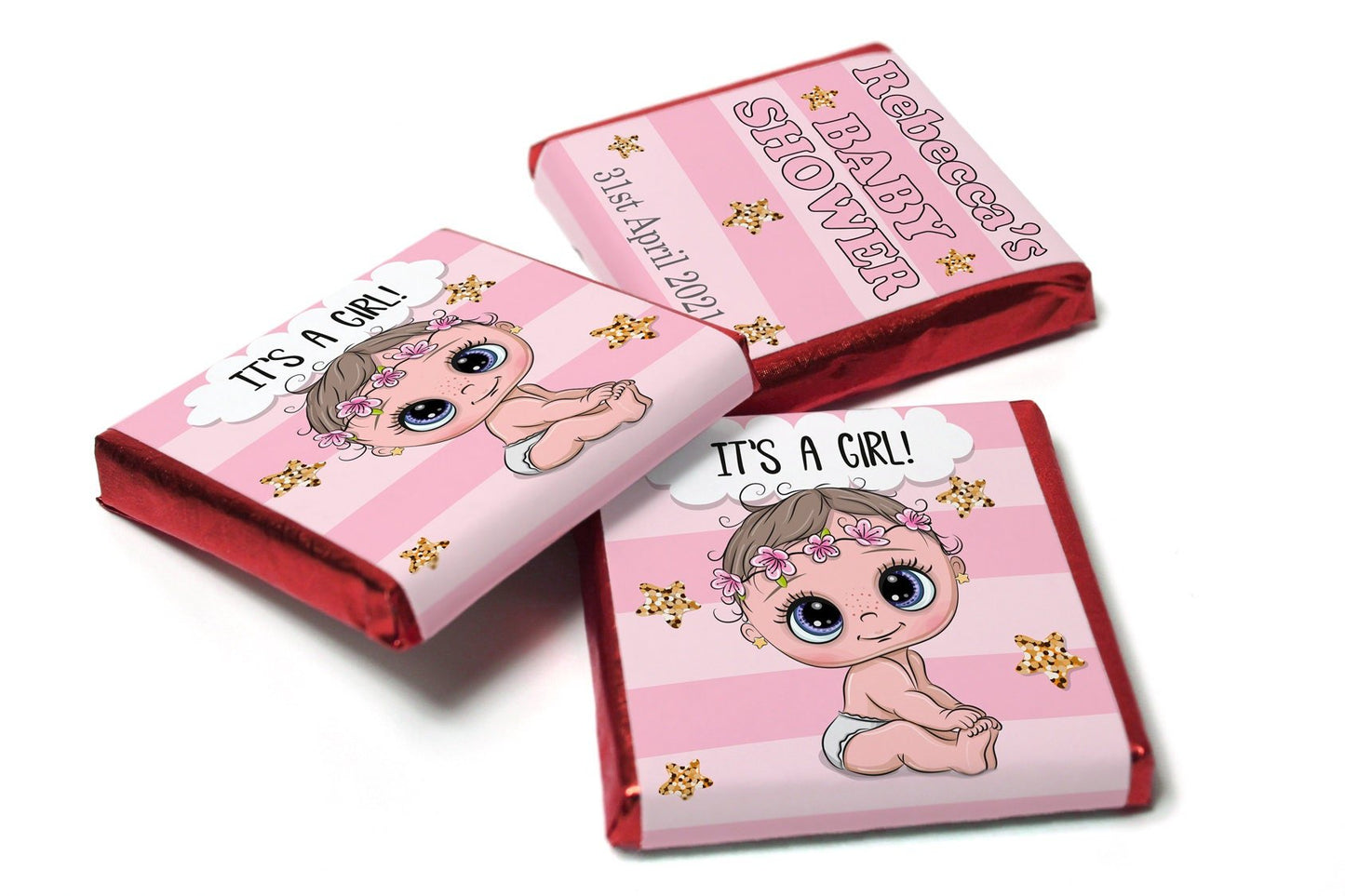 Baby Shower Chocolates - Personalised Favours - Neapolitan Chocolates - Girl V5 - Personalise4uLtd