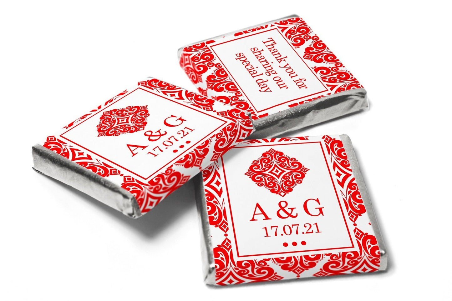 Wedding / Mehndi Chocolates - Personalised Wedding Favours - Neapolitan Chocolates - Red Pattern - V13 - Personalise4uLtd