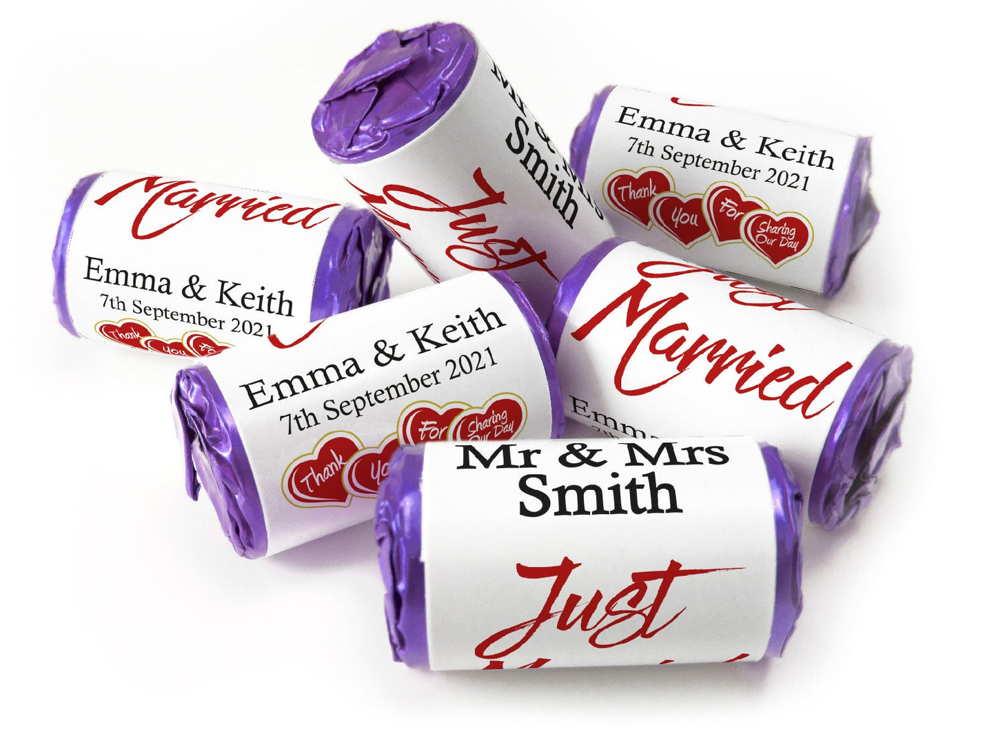 Wedding Sweets - Personalised Wedding Favours - Love Heart Sweets - with Foil Choices - V4