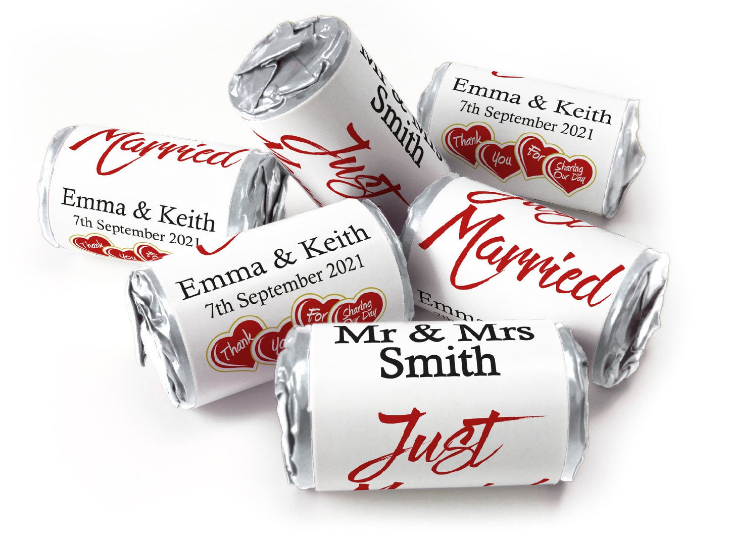 Wedding Sweets - Personalised Wedding Favours - Love Heart Sweets - with Foil Choices - V4