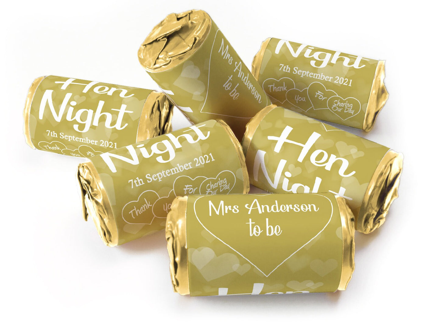 Hen Night Sweets - Personalised Favours - Love Heart Sweets with Matching Colour Foil Choices - V1