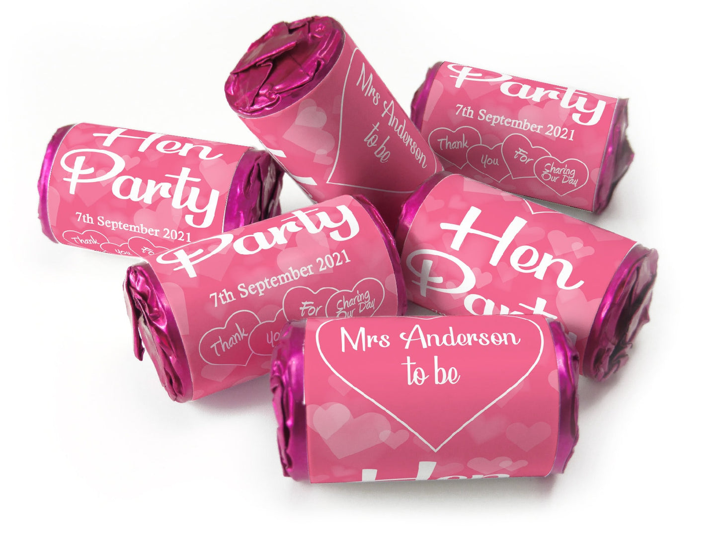 Hen Party Sweets - Personalised Favours - Love Heart Sweets with Inner Foil choices - V1