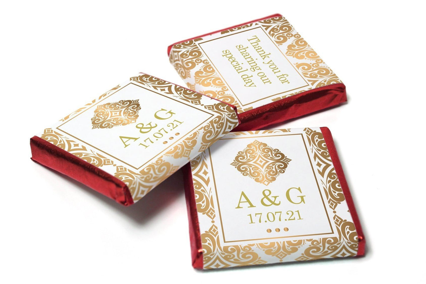 Wedding / Mehndi Chocolates - Personalised Wedding Favours - Neapolitan Chocolates - Gold Pattern - V13 - Personalise4uLtd