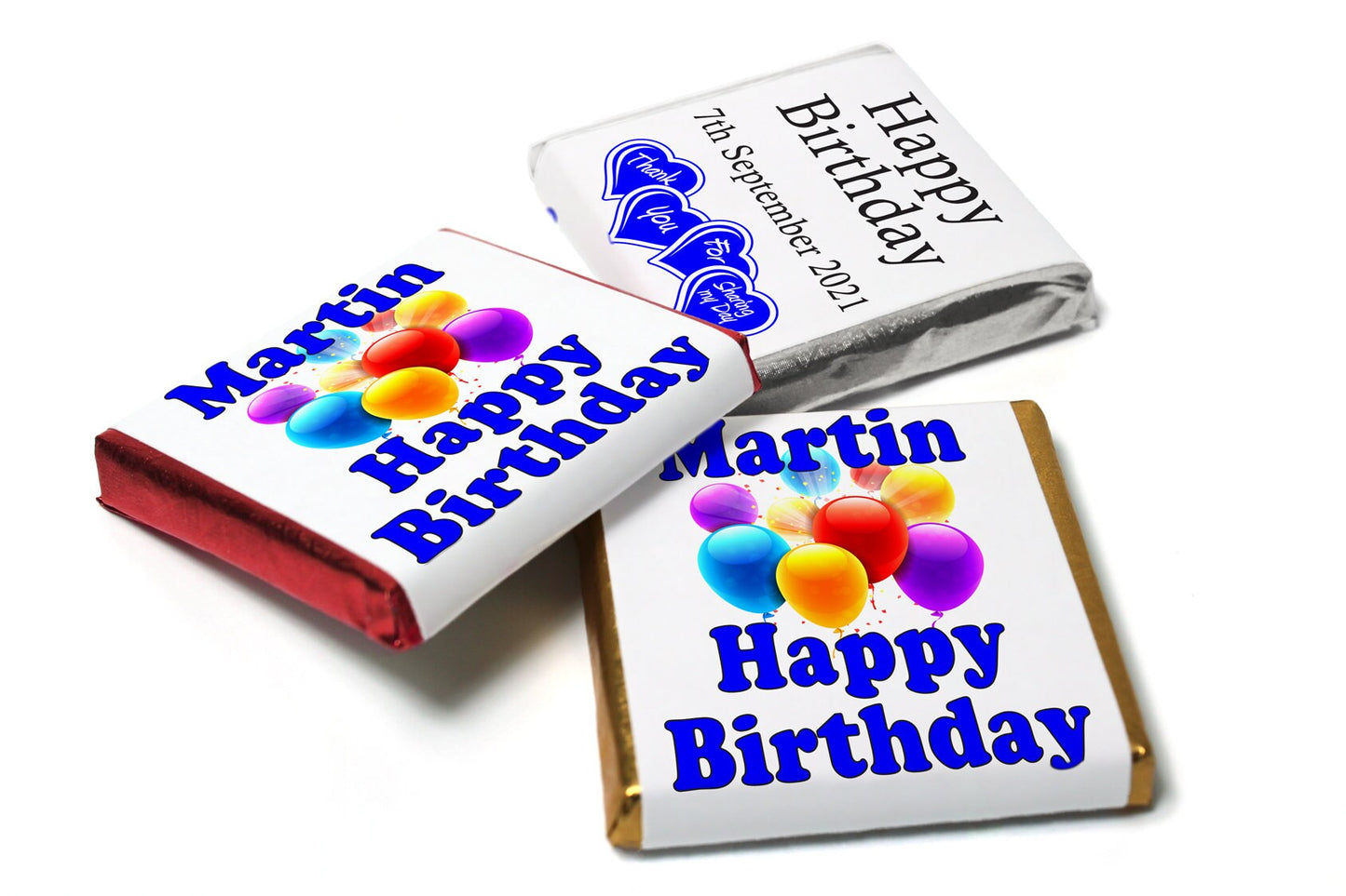 Birthday Gifts - Personalised Favours - Neapolitan Chocolates - V0-Blue Text