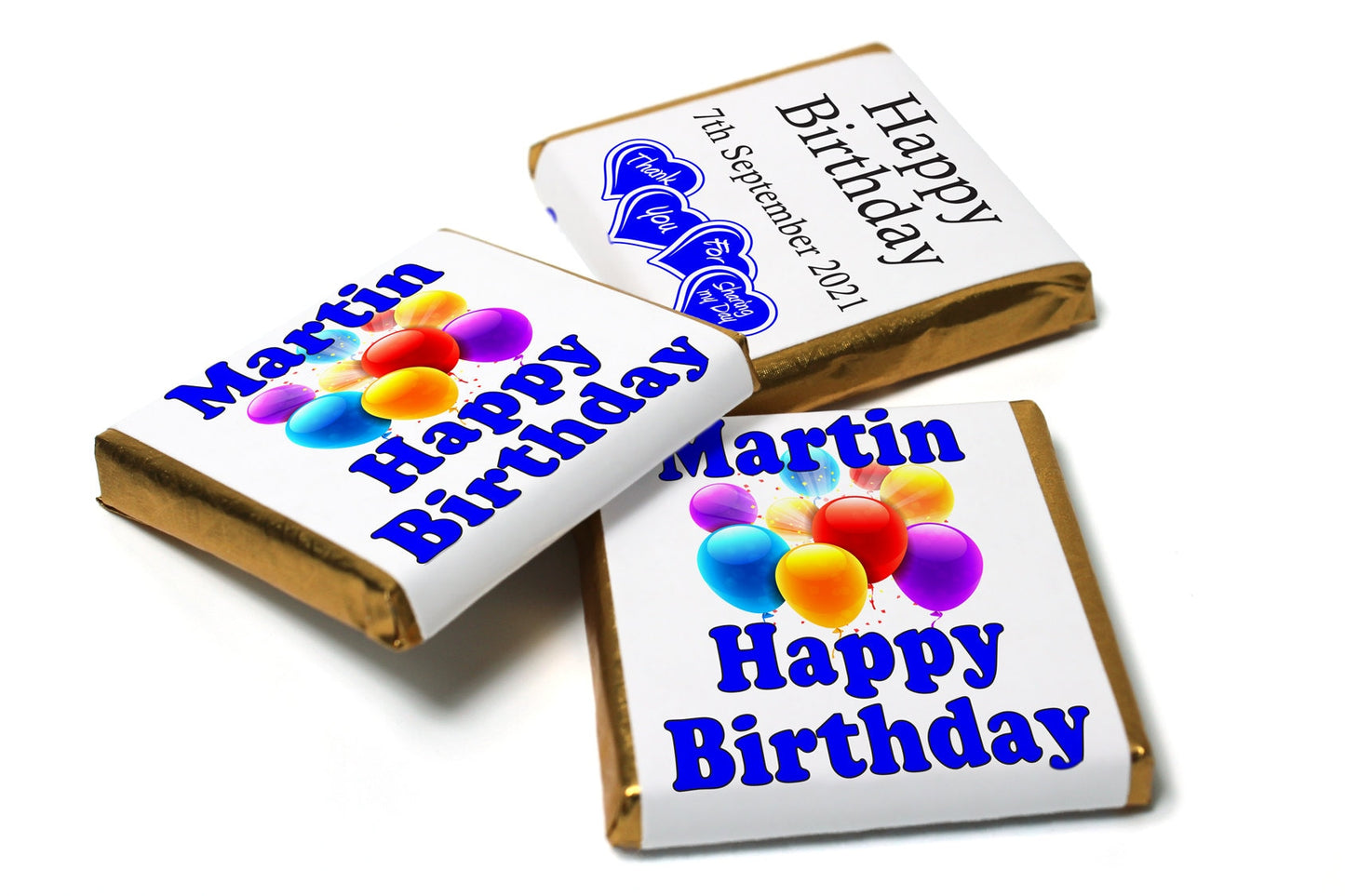 Birthday Gifts - Personalised Favours - Neapolitan Chocolates - V0-Blue Text