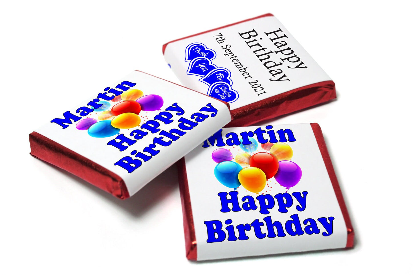 Birthday Gifts - Personalised Favours - Neapolitan Chocolates - V0-Blue Text