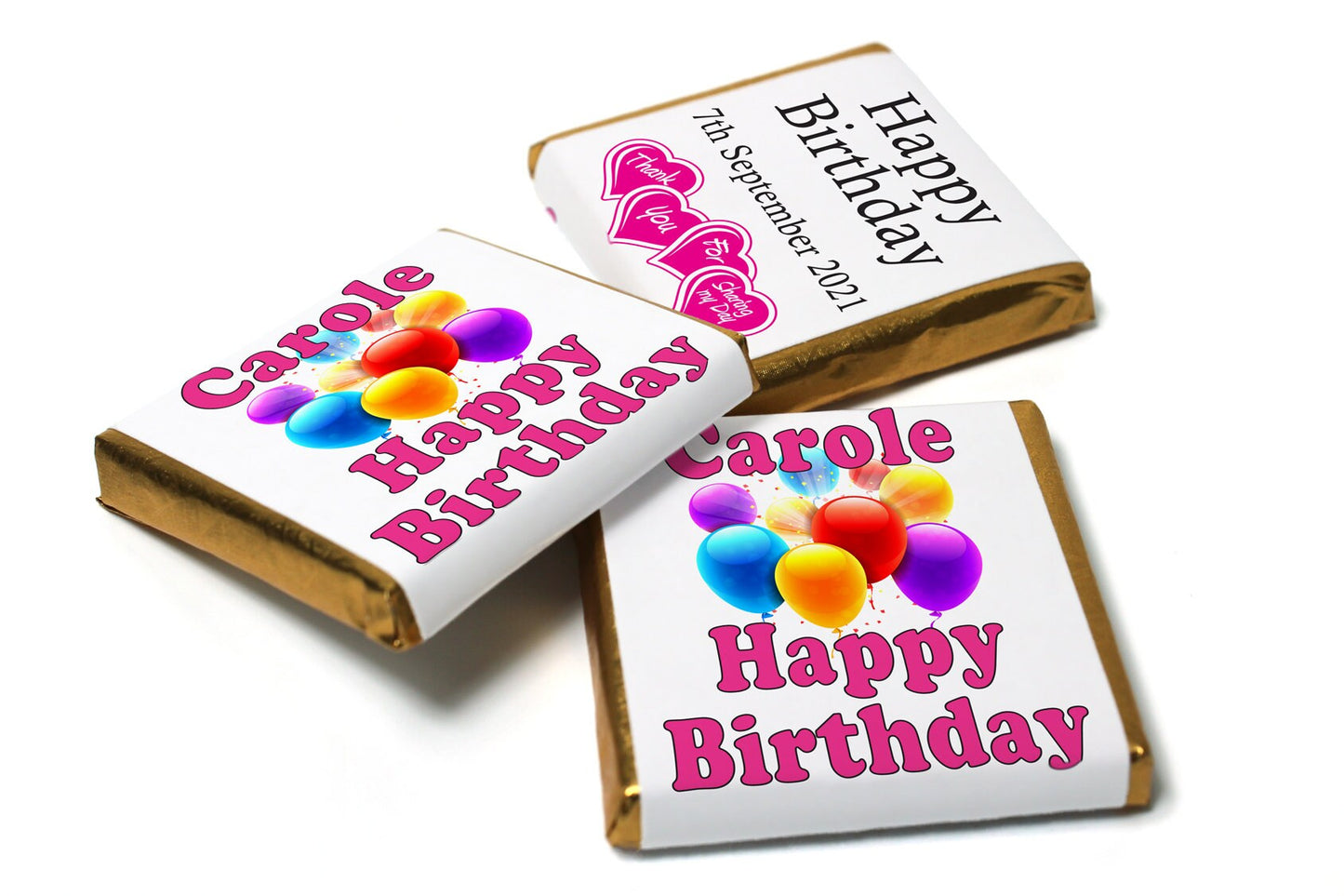 Birthday Gifts - Personalised Favours - Neapolitan Chocolates - V0-Pink Text
