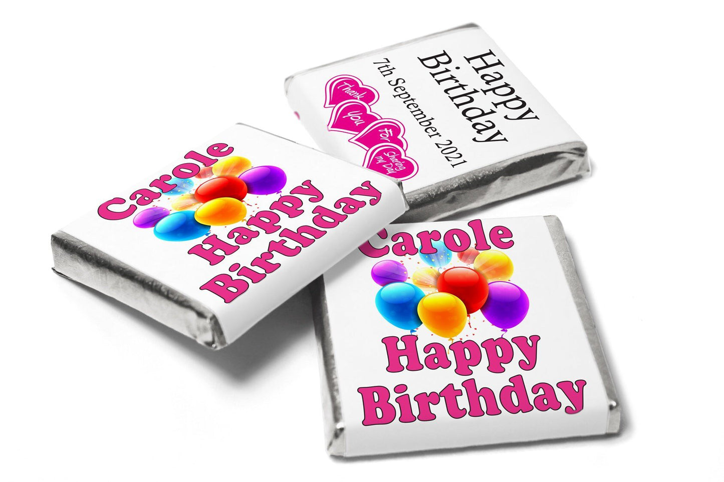 Birthday Gifts - Personalised Favours - Neapolitan Chocolates - V0 - Pink Text - Personalise4uLtd