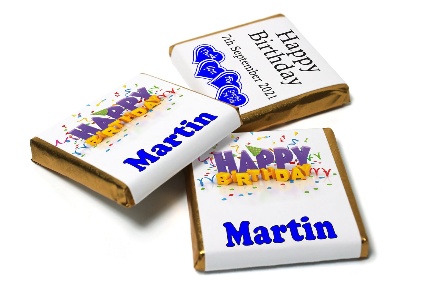 Birthday Gifts - Personalised Favours - Neapolitan Chocolates - V1-Blue Text