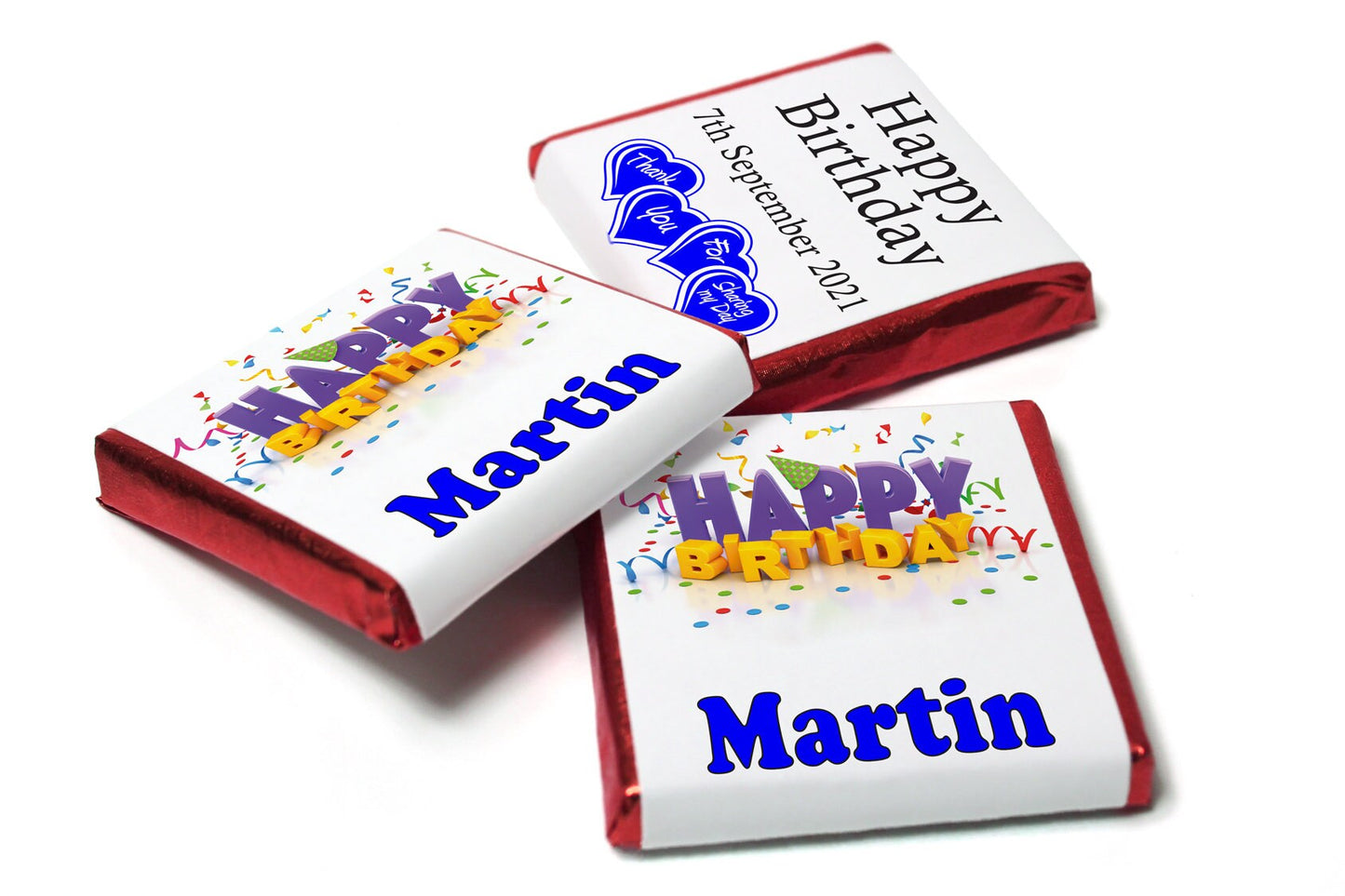 Birthday Gifts - Personalised Favours - Neapolitan Chocolates - V1-Blue Text